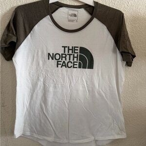 The North Face White and Brown Raglan T-Shirt